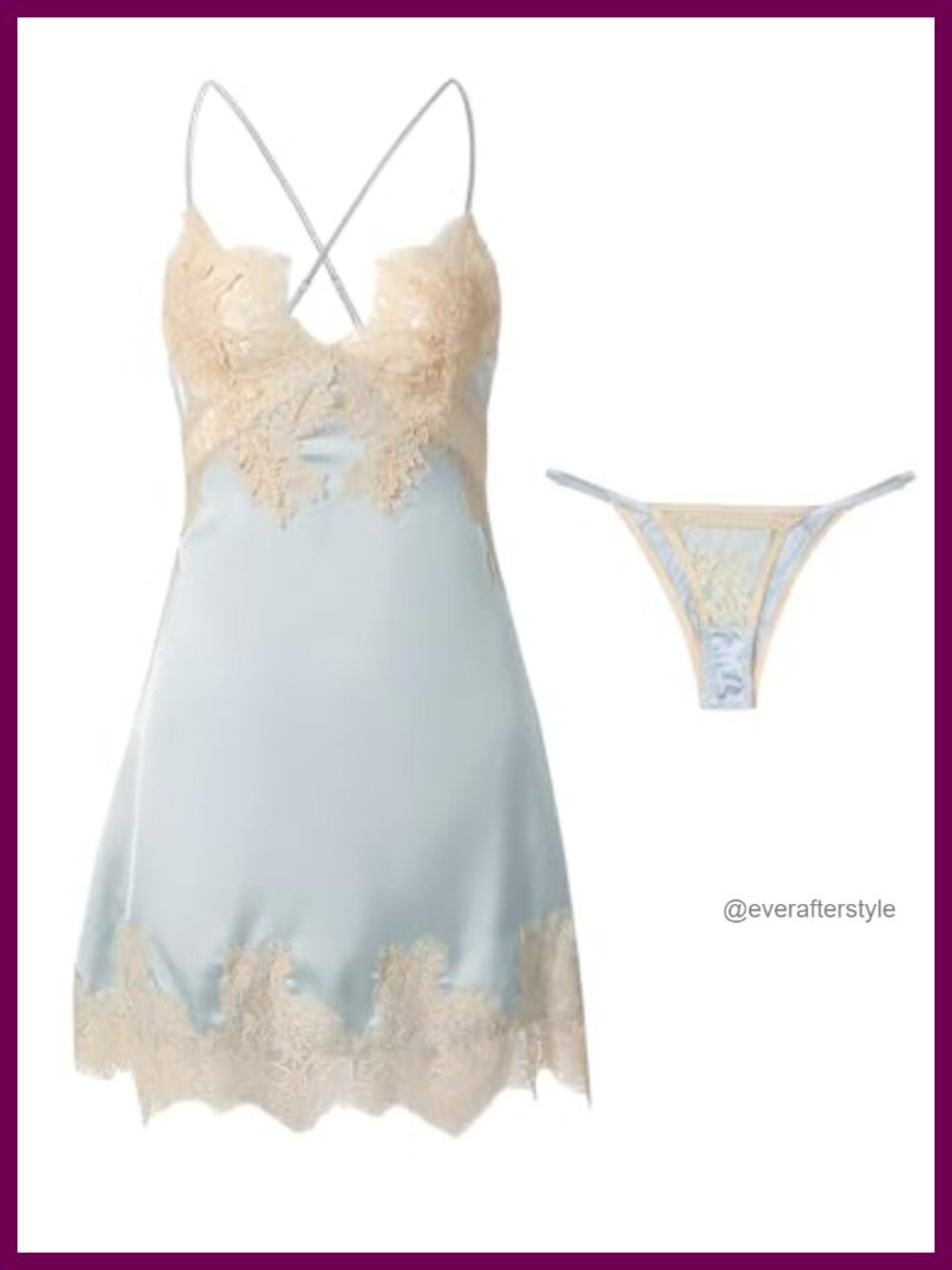 Silk Satin Lace Babydoll Nightgown Set with Thong - Backless Chemise